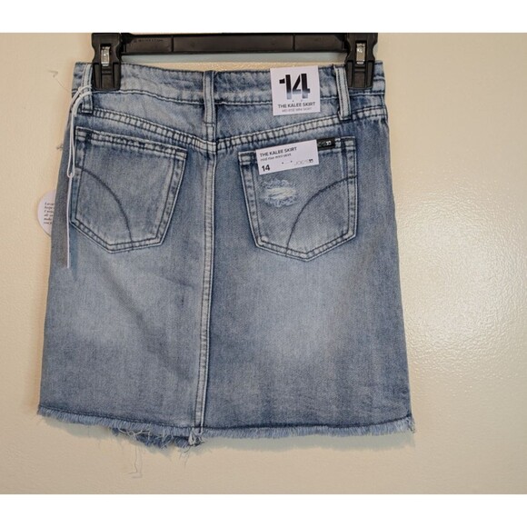 Joe's Jeans Girl's Kalee Denim Skirt Mid Rise Mini Distressed Raw Hem Size 14 - Picture 2 of 10